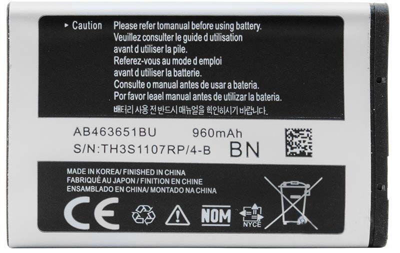 

Аккумулятор для телефона Samsung L700 / AB463651BE / AB463651BU (960 mAh)