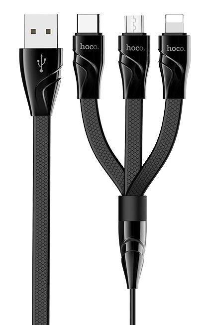 

Кабель USB Hoco U57 Twisting 3-in-1 Lightning + Micro USB + USB Type-C Cable Black