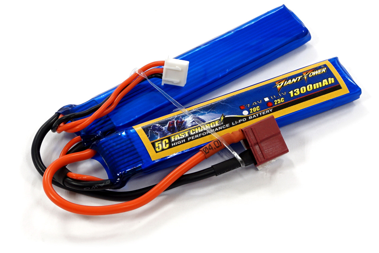 

Аккумулятор для страйкбола Giant Power Li-Pol 7.4V 2S 1300mAh 25C 2 лепестка 7.5х18х96мм T-Plug