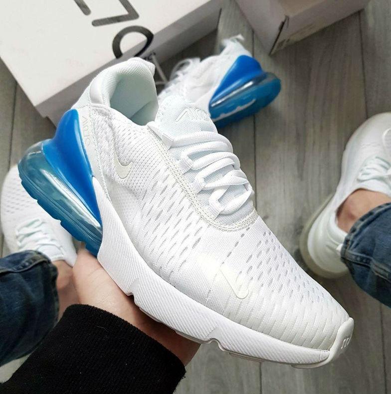 

Nike Air Max 270 White Blue | кроссовки мужские; летние; спортивные; белые/синие; найк 9.5us - 43eur - 27.5cm, Синий