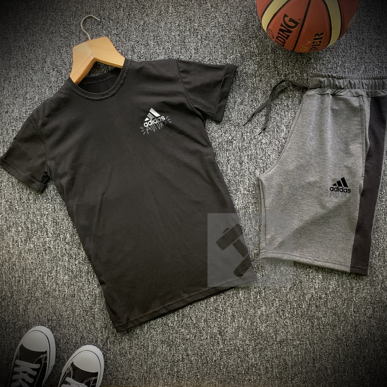 

Комплект Шорты + Футболка Adidas black-grey | Спортивный костюм мужской летний повседневный ТОП качества, Черно-белый