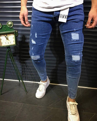 Штаны мужские джинсовые "рваные" стильные (круто выглядят) синие, фото 2
