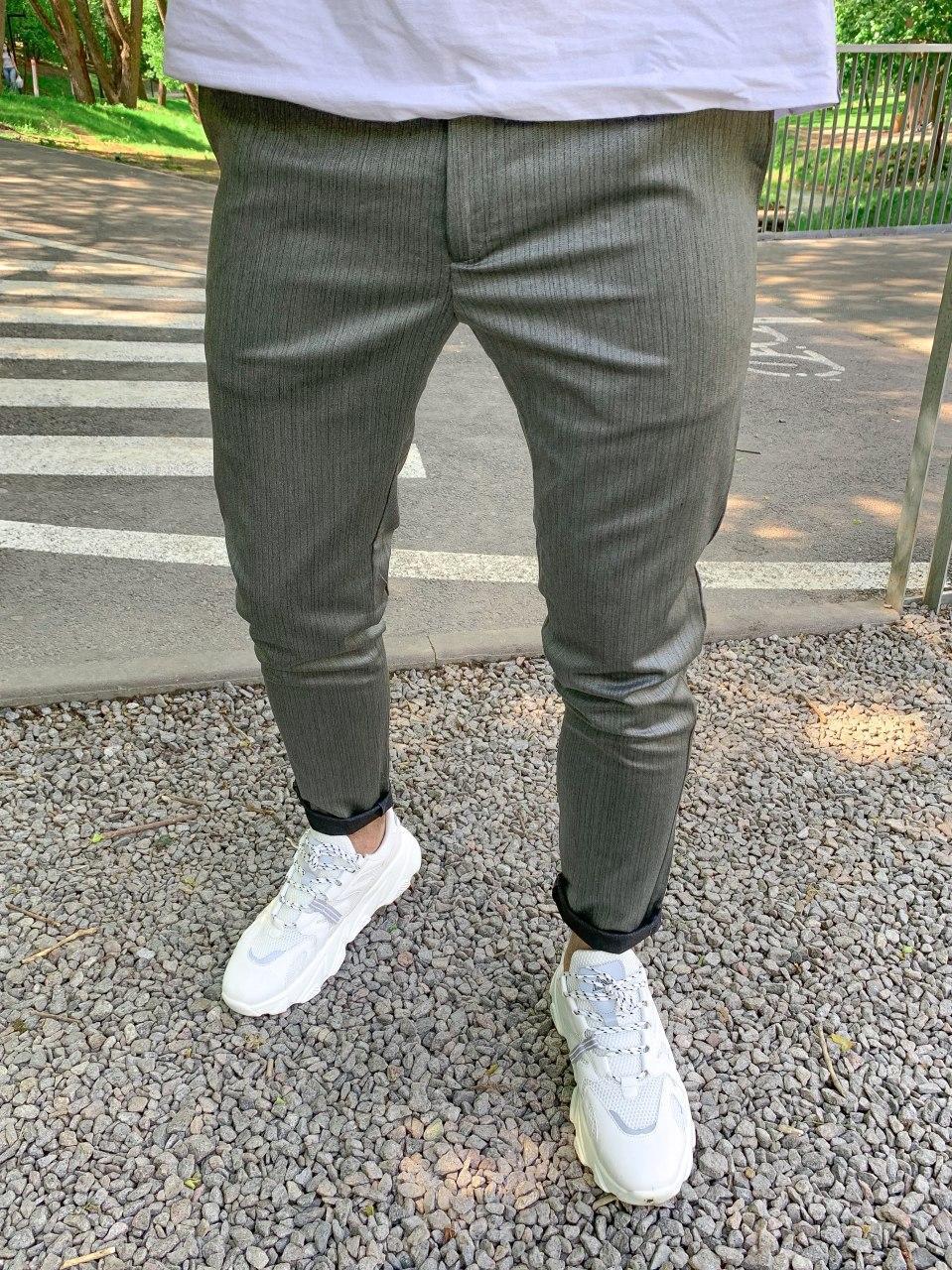 Мужские брюки универсальные (классика-спорт) Slim Fit серые