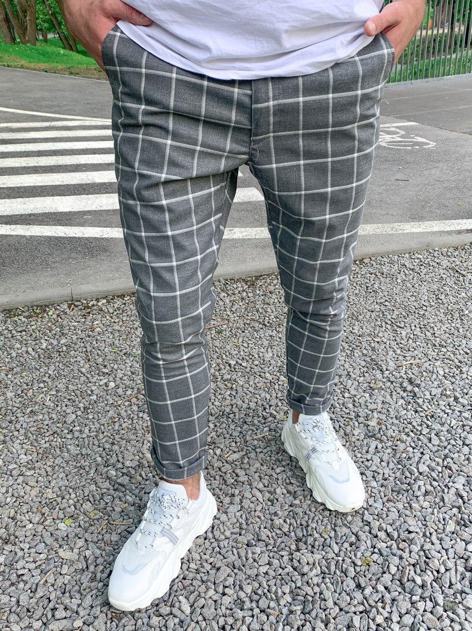 Чоловічі штани універсальні (класика-спорт) Slim Fit сірі в клітку