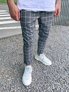 Чоловічі штани універсальні (класика-спорт) Slim Fit сірі в клітку, фото 2