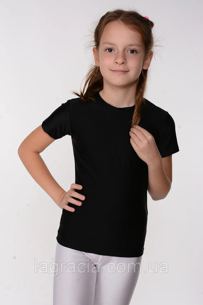

Детская черная спортивная футболка для девочки для танцев и гимнастики Бифлекс 110-122 см, Черный