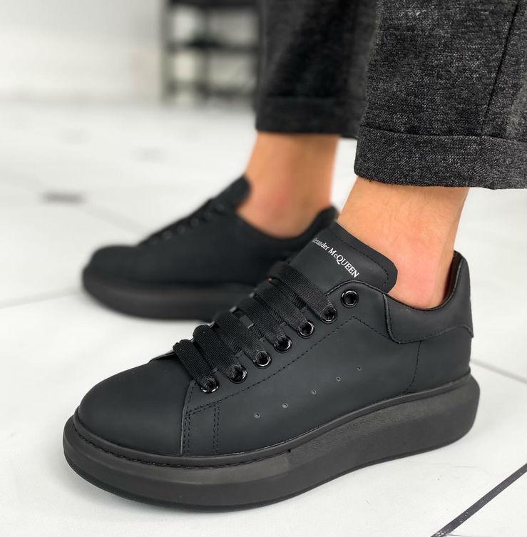 

Александр Маккуин Sneakers Triple Black | кроссовки мужские; полностью черные; кожаные; осенние/весенние 41eur - 26.0cm, Бело-черный