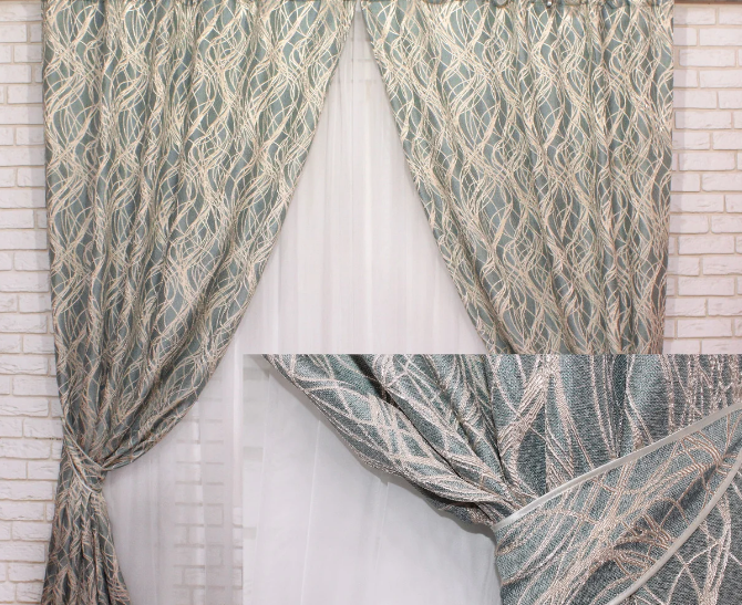 Ткань для штор лен, цвет бирюзовый