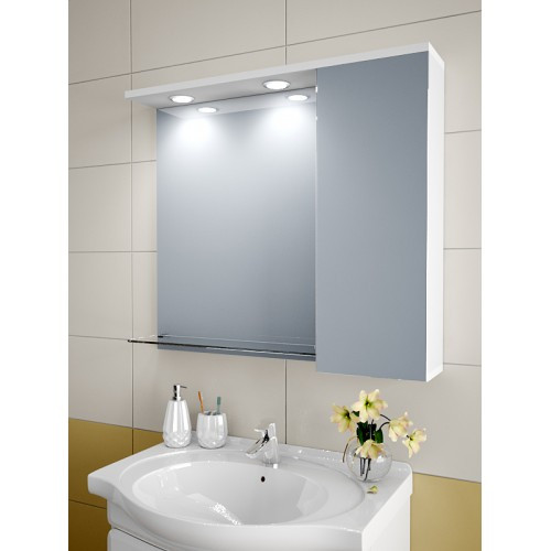 

Шкафчик в ванную зеркальный навесной с подсветкой и широкой стеклянной полкой 700х800х150 Левый