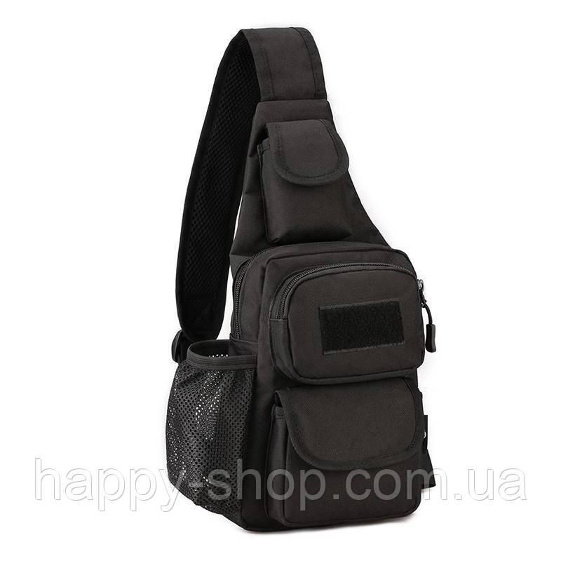 Черная тактическая сумка-рюкзак, барсетка, бананка, однолямочник. + USB выход