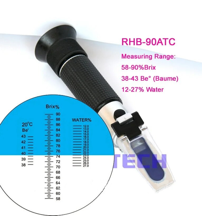 Рефрактометр ZGRB-90ATC с тремя шкалами (Brix: 58-90 %, 38-43 Be, вода