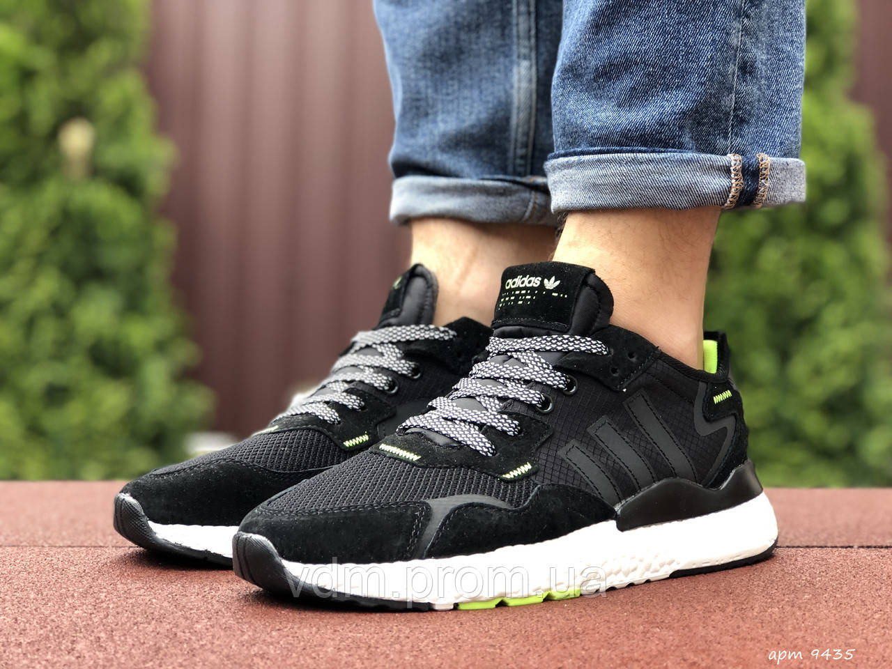 

Кроссовки мужские Adidas Nite Jogger Boost в стиле Адидас Найт Джоггер, замша, код SD-9435. Черные с белым 42, Черный