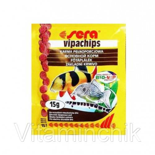Sera Vipachips корм для рыб, обитающих на дне, в форме чипсов, 15 г