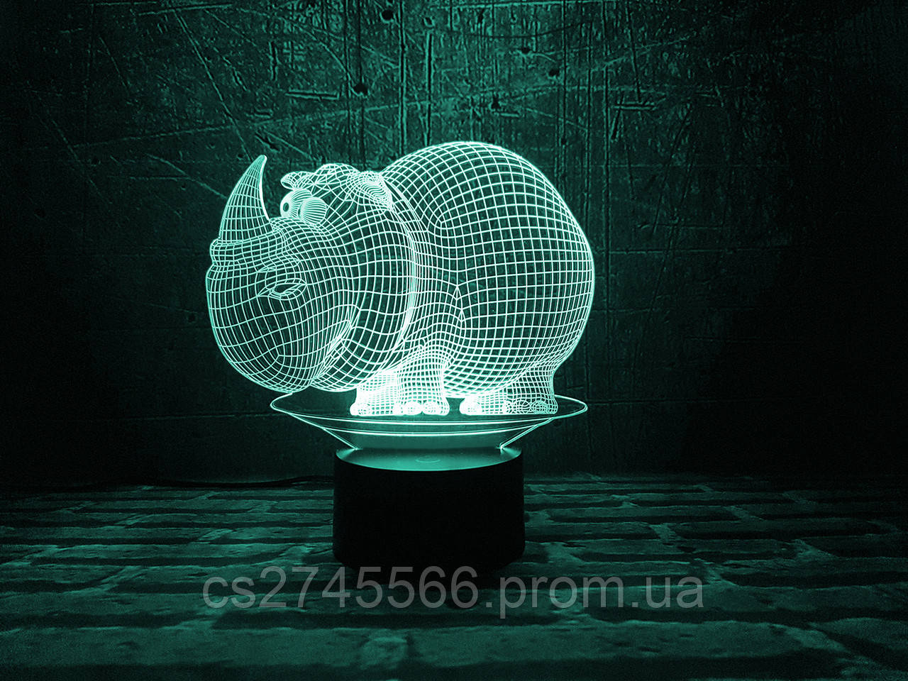 3D лампа Носоріг (збільшене зображення) + пульт ДУ + мережевий адаптер + батарейки (3ААА)