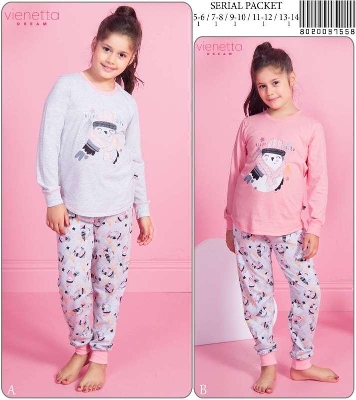 

Пижама детская демисезонная для девочки (футболка длинный рукав рукав+штаны),,х/б, Vienetta (размер 7(122)), Серый