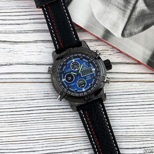 AMST 3022 Black-Blue Fluted Wristband