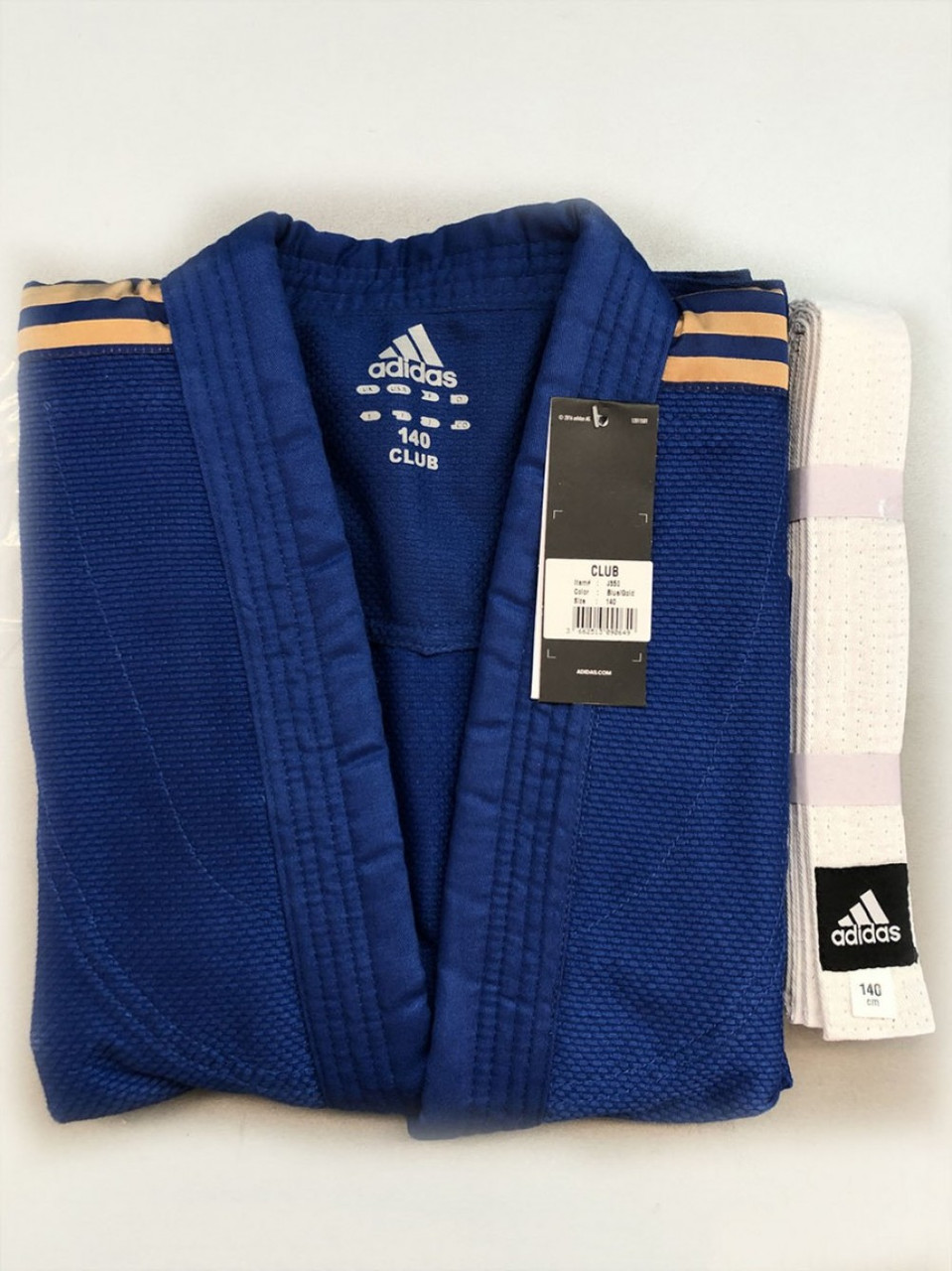 

Детское кимоно для дзюдо Adidas Club J350 синее/золотые полосы (Адидас), Синий