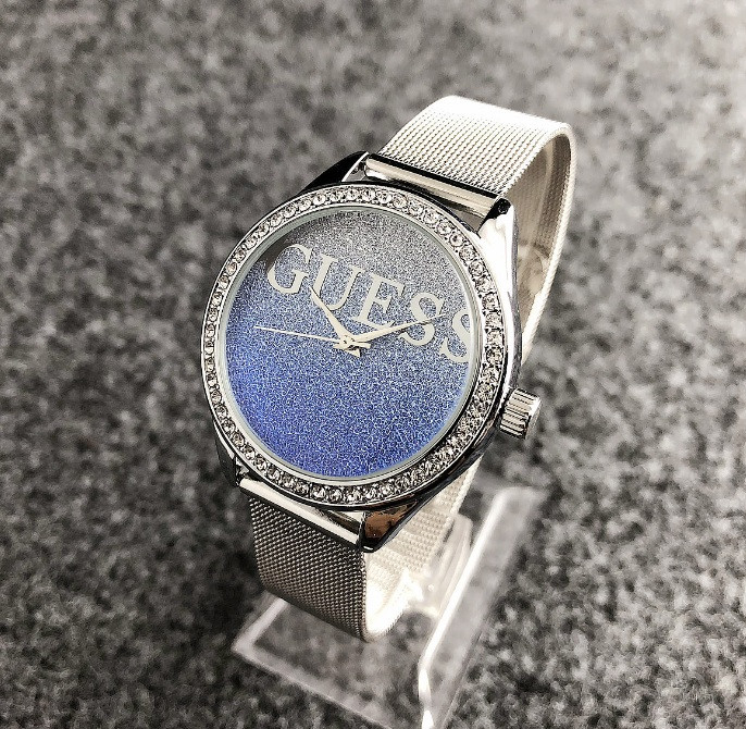 Женские наручные часы Guess копия Серебро с синим