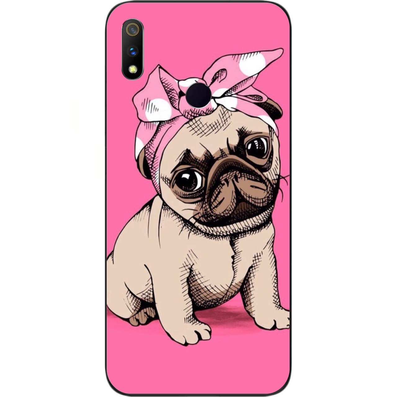 

Чехол с картинкой силиконовый для Realme 3 Pro Мопсик, Разные цвета
