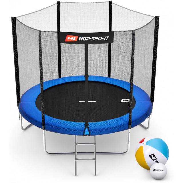 Батут для стрибків з зовнішньої сіткою + м'ячі у подарунок 244 см Hop-Sport 8ft синій