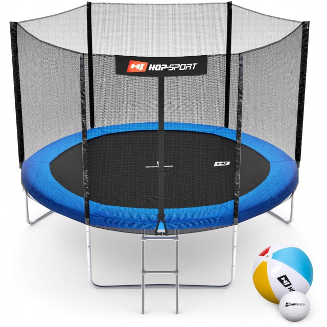 Батут для стрибків з зовнішньої сіткою 305 см + м'ячі у подарунок Hop-Sport 10ft синій