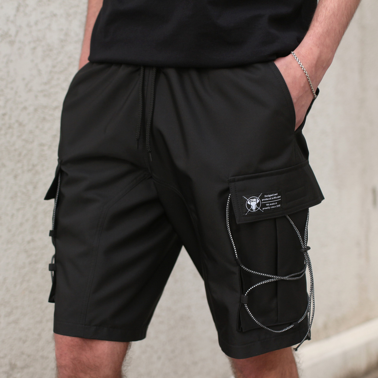Шорти карго чорні чоловічі з рефлективний шнуром Мейсон (Mason) від бренду ТУР  - Фото 1
