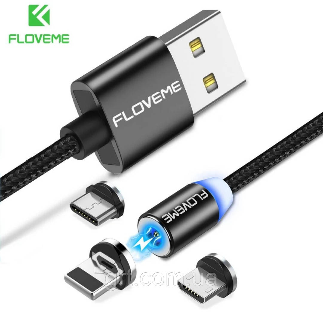 

Кабель для зарядки телефона магнитный USB с коннектором: miсro USB FLOVEME., Чёрный