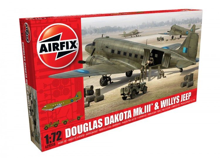 

Набор сборных пластиковых моделей. Douglas Dakota MkIII with Willys Jeep. 1/72 AIRFIX 09008