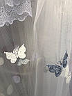 Тюль на основе фатиновой сетки с бабочками. Цвет: Синий, фото 3