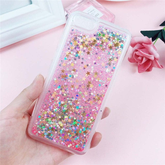 

Чехол Glitter для Iphone SE 2020 Бампер Жидкий блеск звезды Розовый