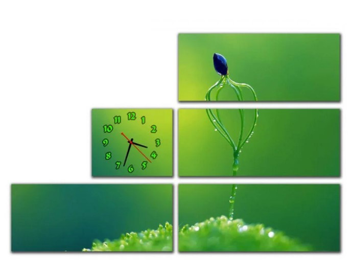 

Эффектная зеленая модульная картина часы 5 частей, в гостиную Манящая зелень, 146х90 см