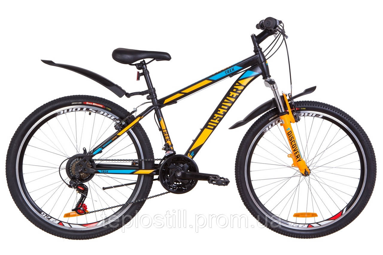 

Велосипед 26" Discovery TREK AM 14G Vbr St с крылом Pl 2019 (черно-оранжевый с синим (м