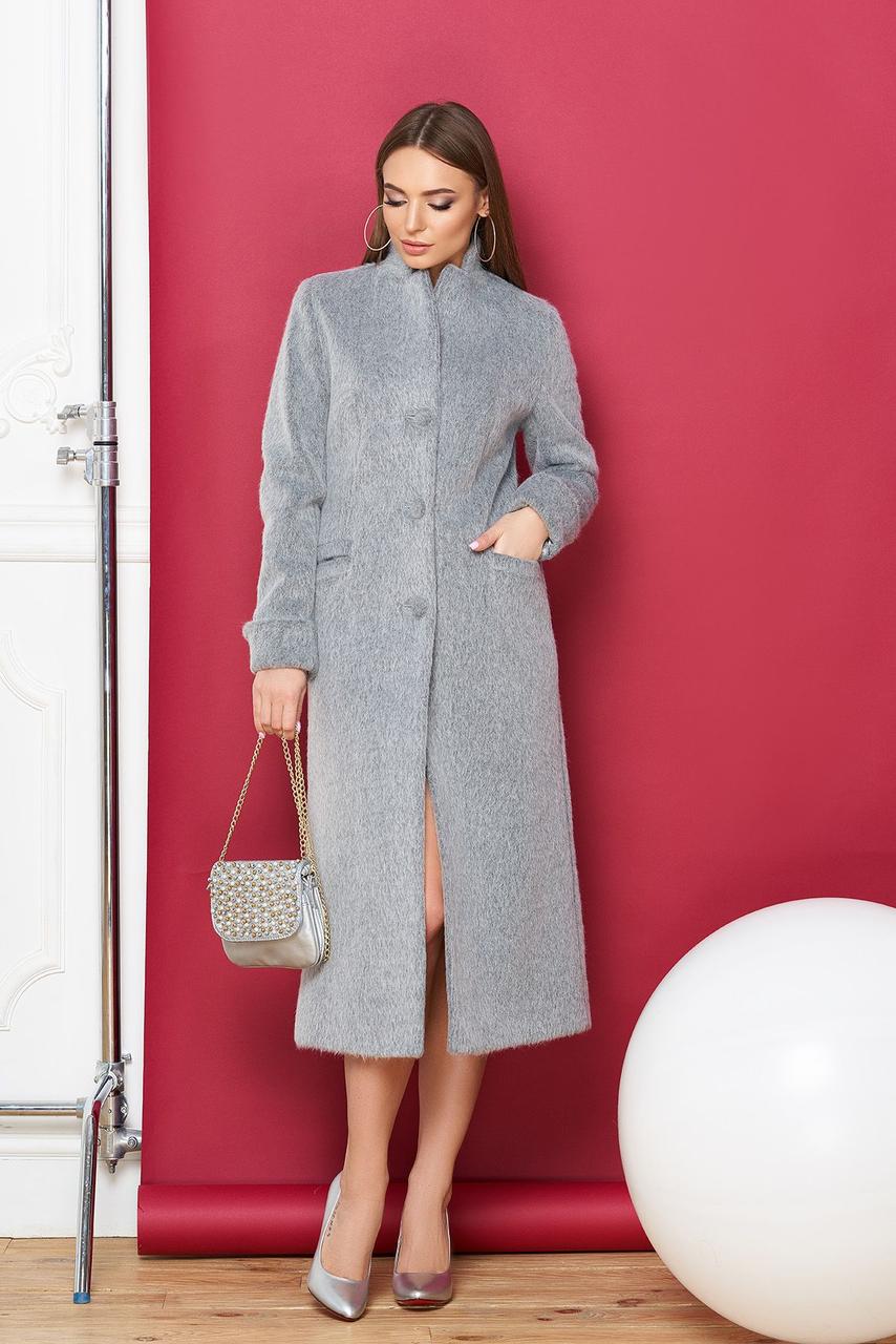 

Женское трендовое пальто шерсть серого цвета 52 размера