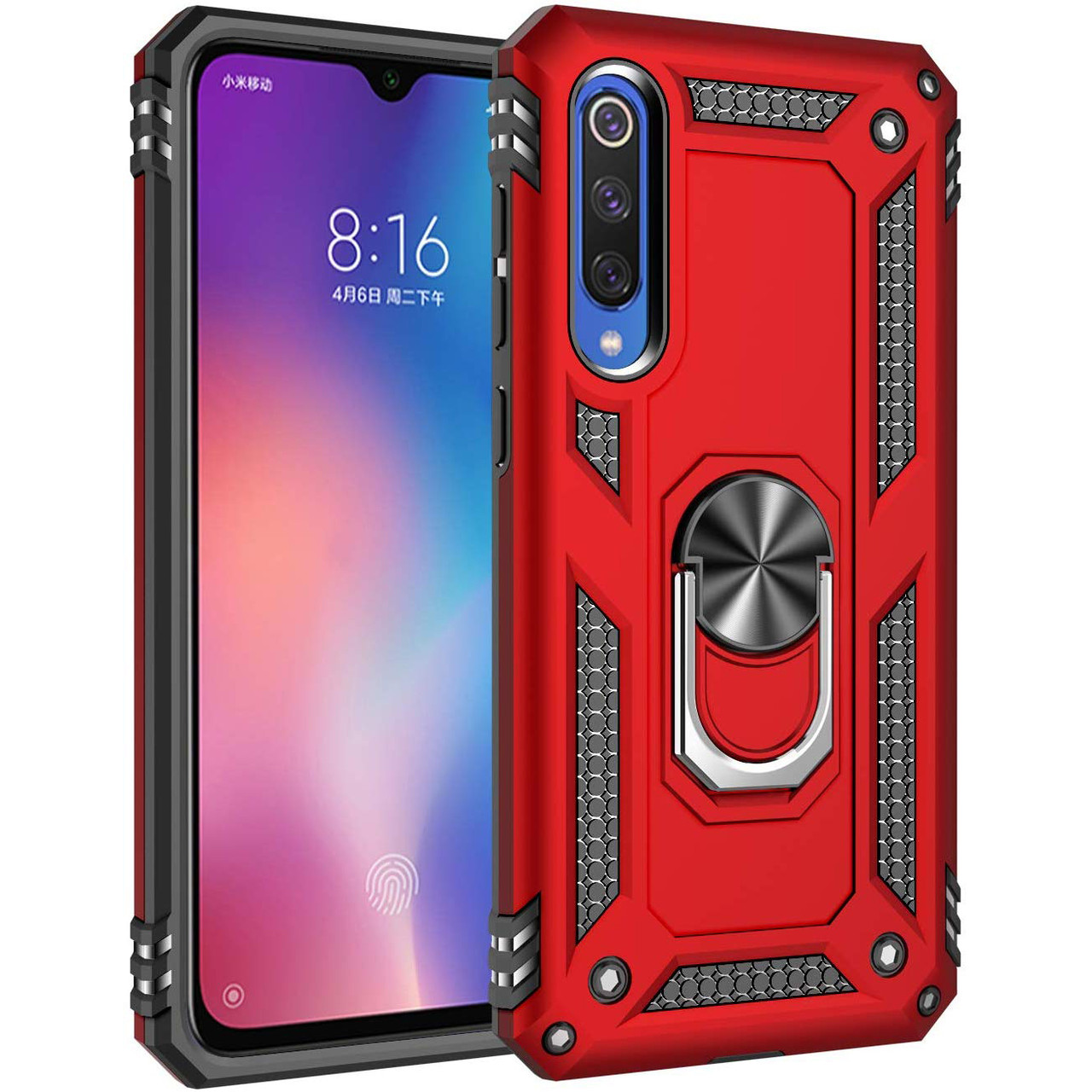 

Ударопрочный чехол Serge Ring магнитный держатель для Xiaomi Mi 9 SE, Красный