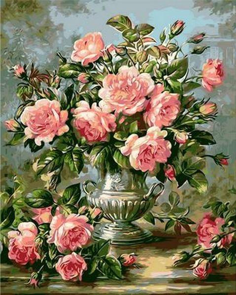 Картина за номерами 50×65 див Babylon Троянди у срібній вазі Художник Вільямс Альберт (QS 1117)