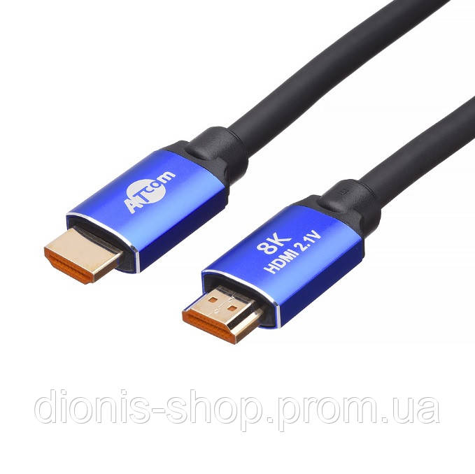 

HDMI - HDMI кабель 2,0м ATCOM ver 2.1, Real 8K 48Gbps, 8K 60Hz /4K 120Hz, ARC, 3D, Черный/Синий, пакет (88888)