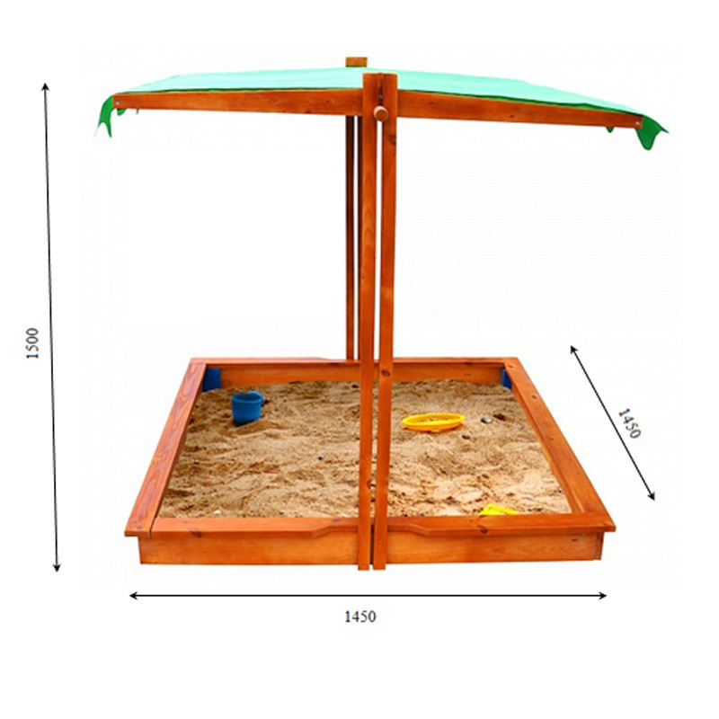 Дитяча пісочниця дерев'яна c кольоровим навісом ТМ SportBaby, розмір 1,4*1,45*1,45 м
