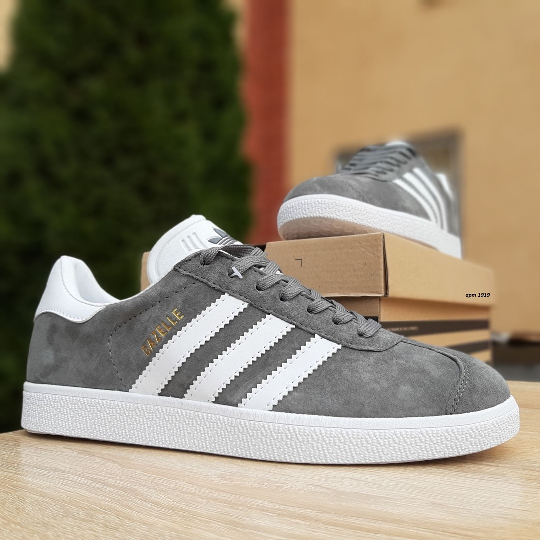 

Кроссовки Adidas Gazelle мужские, серые, в стиле Адидас Газель, замша, код OD-1919