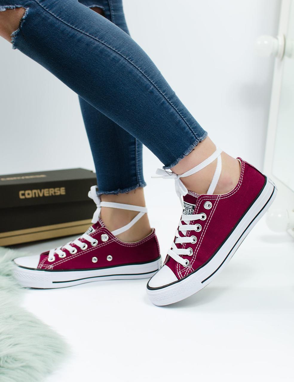 

Кеды Converse All Star женские. Плотная парусина (текстиль) высокого качества. Код TG-9102. Бордовые