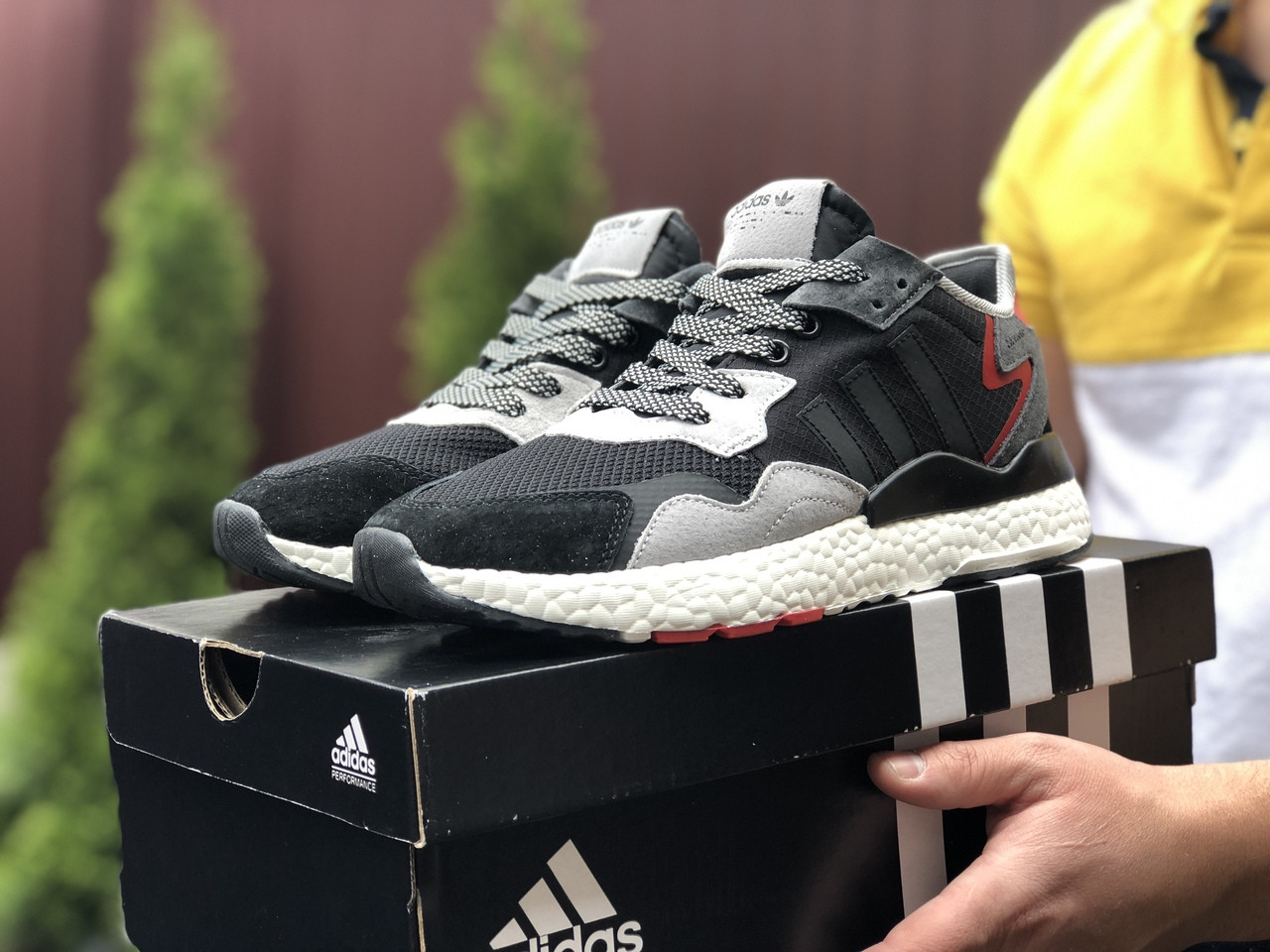 

Кроссовки мужские Adidas Nite Jogger Boost 3M, черно белые, демисезонные, сетка, замша 42, Черно-белый