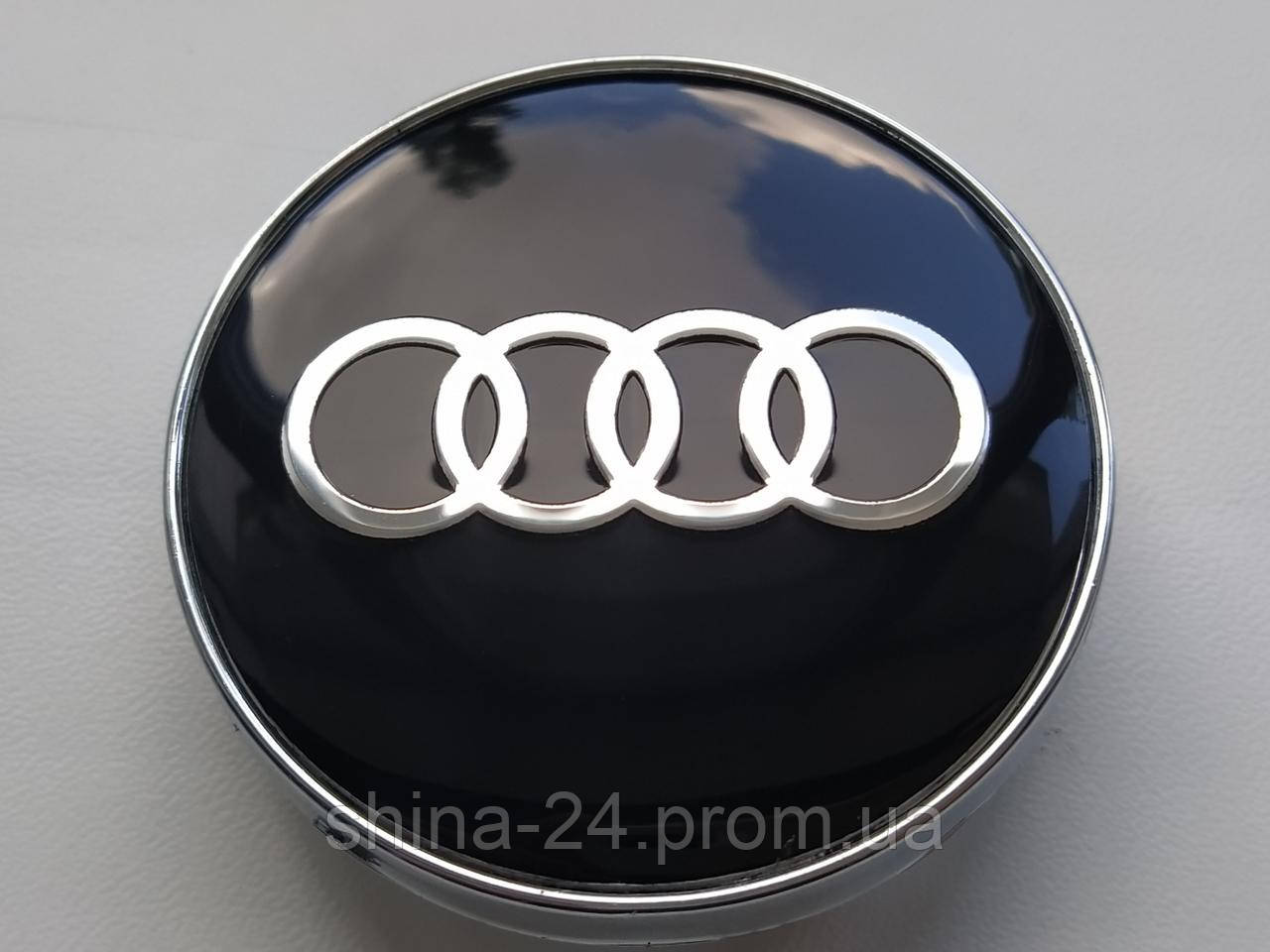 Колпачки заглушки в литые диски Audi 60/56/10 мм. Черные Хром