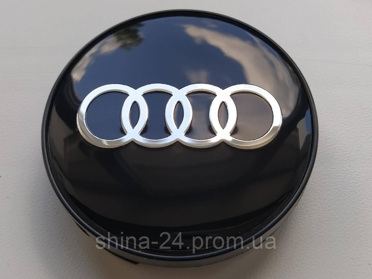 Колпачки заглушки в литые диски Audi 60/56/10 мм. Черные Хром