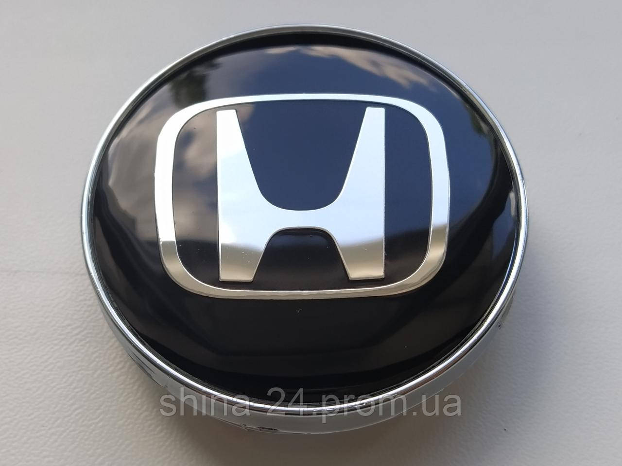Колпачки заглушки в литые диски Honda 60/56/10 мм. Черные/Хром
