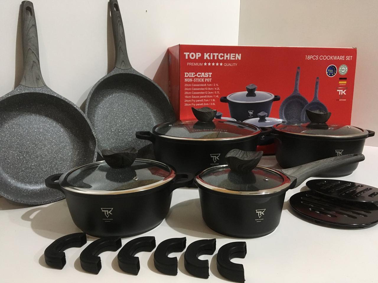 

Набор посуды TK-00022 Набор посуды 18 предметов Top Kitchen мраморное покрытие Набор кастрюль антипригарных