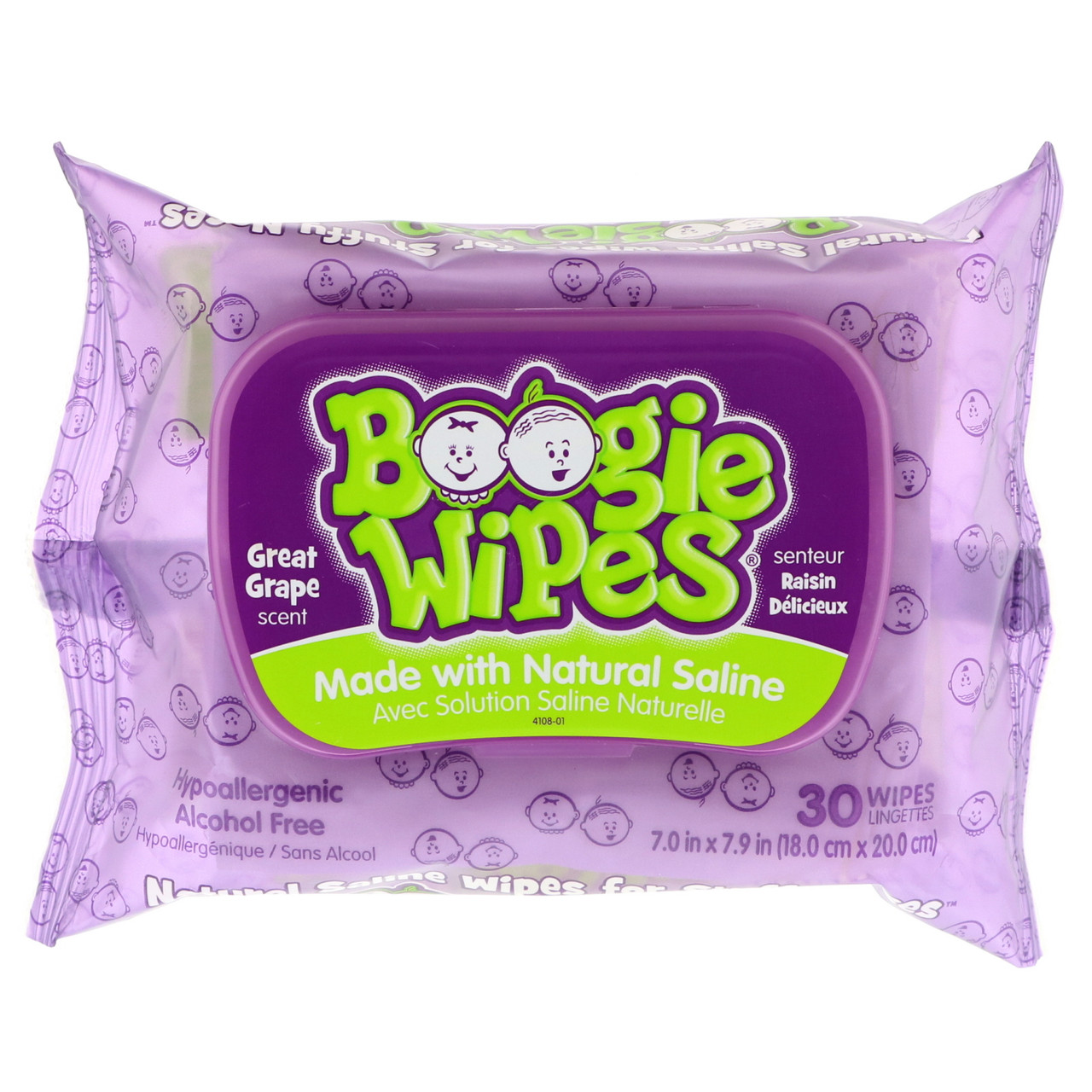 

Boogie Wipes, Салфетки с натуральной солью для текущего носа, отличный виноградный запах, 30 салфеток