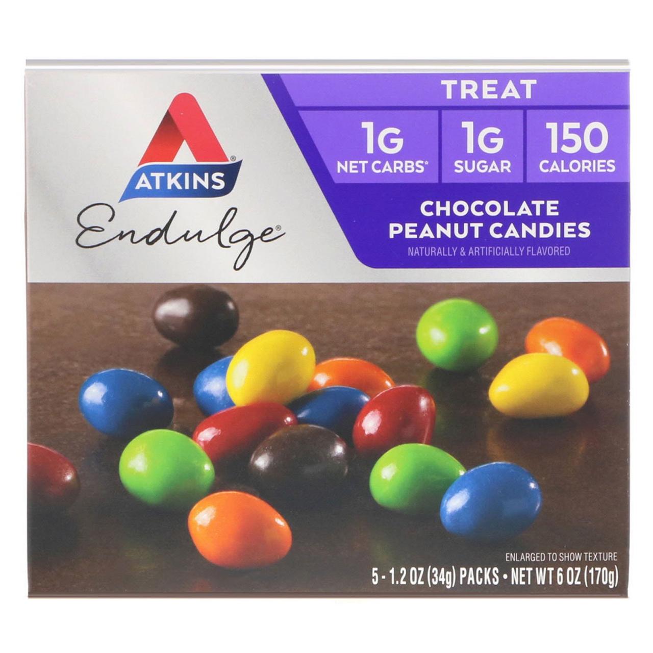 

Atkins, Treat Endulge, шоколадные конфеты с арахисом, 5 упаковок, весом 34 г (1,2 унции) каждая