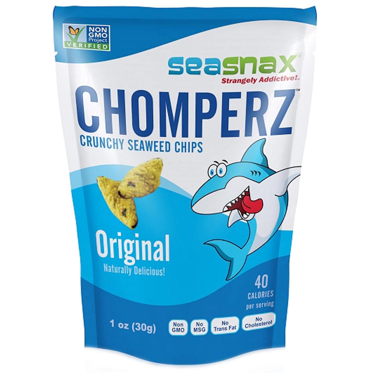 

SeaSnax, Chomperz, хрустящие чипсы из морских водорослей, оригинальный вкус, 1 унция (30 г)