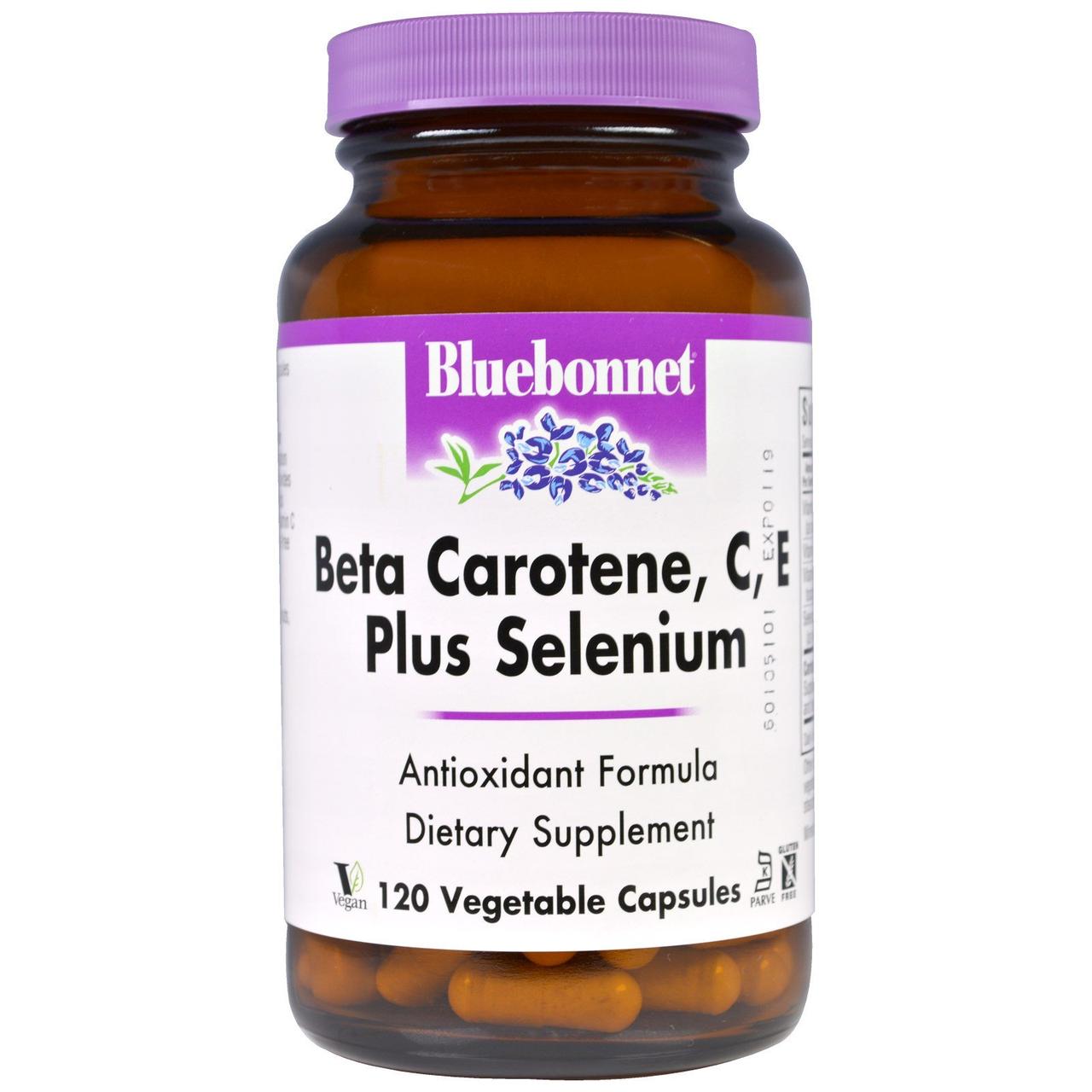 

Bluebonnet Nutrition, бета-каротин, витамины C, E и селен, 120 растительных капсул