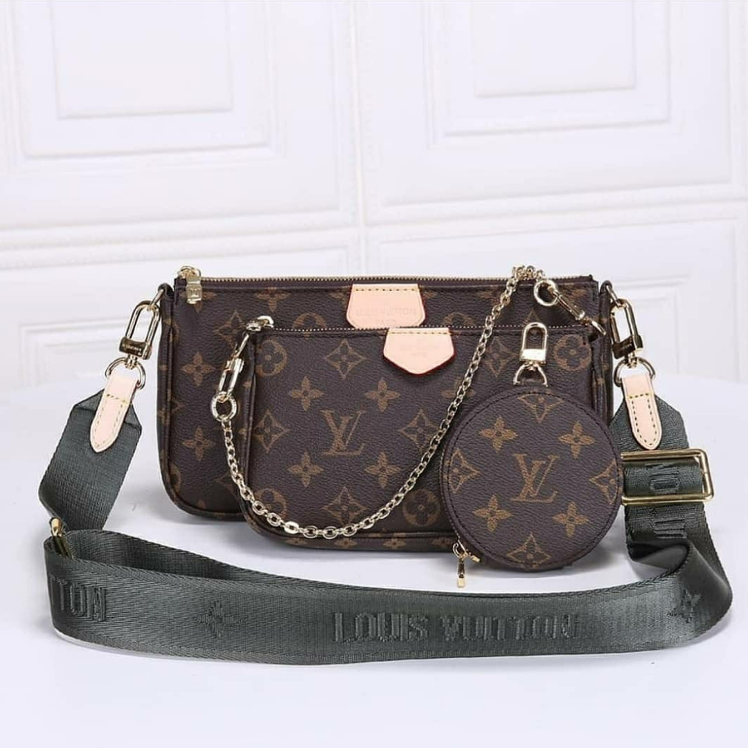 

Модная кожаная женская сумка Louis Vuitton Multi Pochette. Натуральная кожа + канва., Коричневый