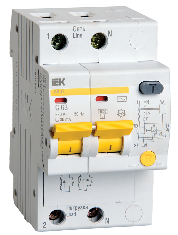 

Дифференциальный автоматический выключатель АД12 2Р 50А 30мА, ИЕК [MAD10-2-050-C-030]